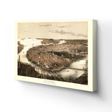 Cargar imagen en el visor de la galería, Digitally Restored and Enhanced 1877 Boston Canvas Art -Canvas Wrap Vintage Boston Poster - Old Map of Boston Wall Art - Restored Boston Massachusetts Map - Bird's Eye View of Boston From The North