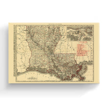 Cargar imagen en el visor de la galería, Digitally Restored and Enhanced - 1896 Louisiana Map Canvas Art - Canvas Wrap Vintage Louisiana Map Poster - Restored Louisiana Wall Art Print - Old Louisiana State Map Poster Showing Cities & Towns