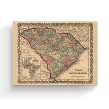 Load image into Gallery viewer, Digitally Restored and Enhanced 1865 South Carolina Map - Canvas Wrap Vintage South Carolina State Map - Old South Carolina Map - Historic Map of SC - Colton's South Carolina Map Wall Art Poster