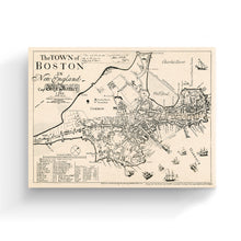 Cargar imagen en el visor de la galería, Digitally Restored and Enhanced 1722 Map of Boston Canvas Art - Canvas Wrap Vintage Boston Canvas - Old Boston Map Poster - Restored Boston Canvas - The Town of Boston in New England Wall Art