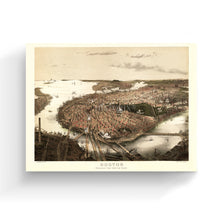 Cargar imagen en el visor de la galería, Digitally Restored and Enhanced 1877 Boston Canvas Art -Canvas Wrap Vintage Boston Poster - Old Map of Boston Wall Art - Restored Boston Massachusetts Map - Bird's Eye View of Boston From The North