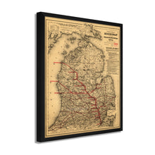 Cargar imagen en el visor de la galería, Digitally Restored and Enhanced 1886 Michigan Map Poster - Framed Vintage Map of Michigan Wall Art - Old State of Michigan Map Print - Vintage Michigan Map Showing Toledo & Ann Arbor