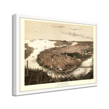 Cargar imagen en el visor de la galería, Digitally Restored and Enhanced 1877 Boston Map Poster - Framed Vintage Boston Poster - Old Map of Boston Wall Art - Bird's Eye View of Boston Massachusetts Map From The North