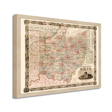 Load image into Gallery viewer, Digitally Restored and Enhanced 1851 Ohio Map Poster - Framed Vintage Map of Ohio Wall Art - Old Map of Ohio Poster - Historic Colton's Township Map of the State of Ohio Wall Map