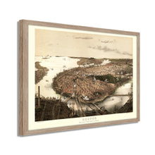Cargar imagen en el visor de la galería, Digitally Restored and Enhanced 1877 Boston Map Poster - Framed Vintage Boston Poster - Old Map of Boston Wall Art - Bird's Eye View of Boston Massachusetts Map From The North