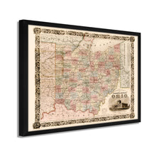 Load image into Gallery viewer, Digitally Restored and Enhanced 1851 Ohio Map Poster - Framed Vintage Map of Ohio Wall Art - Old Map of Ohio Poster - Historic Colton's Township Map of the State of Ohio Wall Map