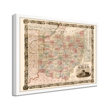 Load image into Gallery viewer, Digitally Restored and Enhanced 1851 Ohio Map Poster - Framed Vintage Map of Ohio Wall Art - Old Map of Ohio Poster - Historic Colton's Township Map of the State of Ohio Wall Map