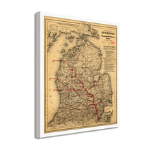 Cargar imagen en el visor de la galería, Digitally Restored and Enhanced 1886 Michigan Map Poster - Framed Vintage Map of Michigan Wall Art - Old State of Michigan Map Print - Vintage Michigan Map Showing Toledo & Ann Arbor