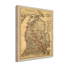 Cargar imagen en el visor de la galería, Digitally Restored and Enhanced 1886 Michigan Map Poster - Framed Vintage Map of Michigan Wall Art - Old State of Michigan Map Print - Vintage Michigan Map Showing Toledo & Ann Arbor