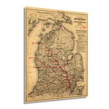 Load image into Gallery viewer, Digitally Restored and Enhanced 1886 State of Michigan Map - Vintage Map of Michigan Wall Art showing the Toledo, Ann Arbor & North Michigan Railway - Vintage Michigan Map Poster