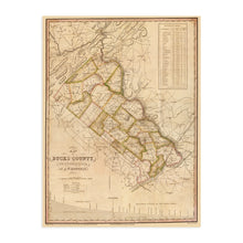 Load image into Gallery viewer, Digitally Restored and Enhanced 1831 Map of Bucks County Pennsylvania - Vintage Map of Bucks County Wall Art - Map of Bucks County PA with Townships and Statistics - Old Bucks County PA Map