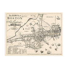 Load image into Gallery viewer, Digitally Restored and Enhanced 1722 Map of Boston Massachusetts - Vintage Map Wall Art of the Town of Boston in New England - Boston Map Poster - Boston Map Wall Art - Vintage Boston Poster