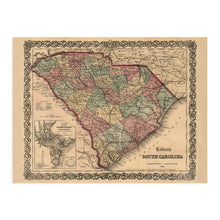 Load image into Gallery viewer, Digitally Restored and Enhanced 1865 Map of South Carolina - South Carolina Vintage Map Wall Art - Old South Carolina Map Showing Cities Towns Roads Railroads Rivers and Forts - SC Map Print