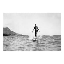 Load image into Gallery viewer, Digitally Restored and Enhanced 1929 The Surf Rider Photo Print - Restored Man Riding Wave on Surfboard - Honolulu Hawaii Surfing Poster Wall Art