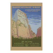 Load image into Gallery viewer, Digitally Restored and Enhanced 1938 Zion National Park Travel Poster - Vintage Zion National Park Poster Print Ranger Naturalist Service Wall Art Poster