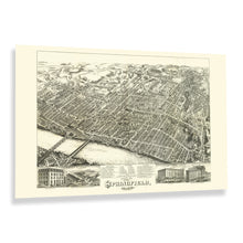 Load image into Gallery viewer, Digitally Restored and Enhanced 1875 Springfield Massachusetts Map Print - Old Bird's Eye View Map of Springfield Massachusetts Wall Art Poster