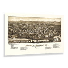 Load image into Gallery viewer, Digitally Restored and Enhanced 1884 Cheney Washington Map Poster - Old Bird's Eye View Map of Cheney Spokane Washington Territory Print Wall Art