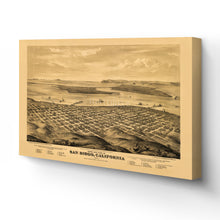 Load image into Gallery viewer, Digitally Restored and Enhanced 1876 San Diego Map Canvas Art - Inch Canvas Wrap Vintage San Diego Wall Art - California Wall Map History - Old Bird's Eye View of San Diego California Map Poster