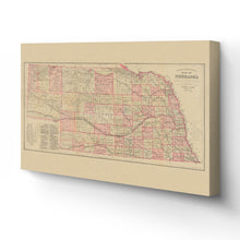 Load image into Gallery viewer, Digitally Restored and Enhanced 1885 Nebraska Map Canvas Art - Canvas Wrap Vintage History of Nebraska State Map - Old Nebraska Poster - Restored Nebraska Wall Art - Topographical Map of Nebraska