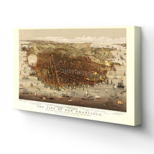Load image into Gallery viewer, Digitally Restored and Enhanced 1878 San Francisco Canvas Wall Art - Canvas Wrap Vintage San Francisco Poster - History Map of San Francisco Wall Art - Bird's Eye View of San Francisco Map Print