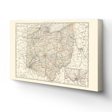 Cargar imagen en el visor de la galería, Digitally Restored and Enhanced 1894 Ohio Map Canvas Art - Canvas Wrap Vintage Ohio State Wall Art - History Map of Ohio State - Old Ohio Map Poster