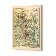 Load image into Gallery viewer, Digitally Restored and Enhanced 1912 Virginia Map Canvas - Canvas Wrap Vintage Virginia Wall Map - Restored Virginia State Map - Map of Virginia Wall Art Showing Location of Battles in Civil War