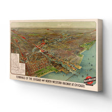 Load image into Gallery viewer, Digitally Restored and Enhanced 1902 Chicago Map Canvas Art - Canvas Wrap Vintage Chicago Map Wall Art - Historic Chicago Map Poster - Old Terminals of Chicago & North-Western Railway Map