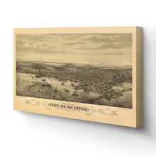 Load image into Gallery viewer, Digitally Restored and Enhanced 1878 Map of Seattle Canvas Art -Canvas Wrap Vintage Seattle Poster Map - Old Seattle Wall Art - Bird's Eye View Map of Seattle Puget Sound Washington Territory Wall Art