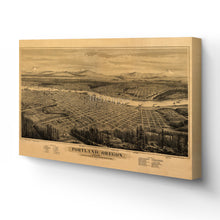 Load image into Gallery viewer, Digitally Restored and Enhanced 1879 Portland Oregon Canvas -Canvas Wrap Vintage Map of Portland City Wall Art - Old Portland Map - Bird's Eye View of Portland Oregon Map Showing Points of Interest