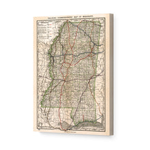 Load image into Gallery viewer, Digitally Restored and Enhanced 1888 Mississippi Map - Canvas Wrap Vintage State Map of Mississippi - Old Mississippi State Map - Railroad Commissioner's Wall Map of Mississippi Wall Art Poster