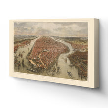 Load image into Gallery viewer, Digitally Restored and Enhanced 1865 Map of New York Canvas - Canvas Wrap Vintage New York Map - Old New York Wall Art - Historic Wall Map of New York City Poster - Bird's Eye View New York & Environs