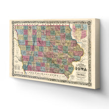 Load image into Gallery viewer, Digitally Restored and Enhanced 1856 Iowa Map Canvas Art - Canvas Wrap Vintage State of Iowa Wall Art - Old Iowa State Map - Restored Iowa Map Poster - Sectional & Geological Map of Iowa Poster