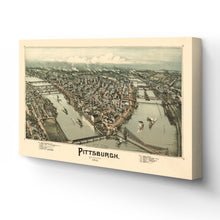 Load image into Gallery viewer, Digitally Restored and Enhanced 1902 Pittsburgh Map Canvas - Canvas Wrap Vintage Pittsburgh Map - Old Pittsburgh Wall Art - Restored Pennsylvania Map - Bird's Eye View Map of Pittsburgh Pennsylvania
