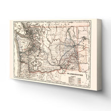 Load image into Gallery viewer, Digitally Restored and Enhanced 1888 Washington Map Canvas - Canvas Wrap Vintage Washington Wall Art - Old Washington State Poster - Restored WA State Map - Township & Railroad Map of Washington State