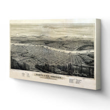 Load image into Gallery viewer, Digitally Restored and Enhanced 1879 Portland Oregon Map - Canvas Wrap Vintage Oregon Map - Historic Portland Oregon Map - Bird's Eye View Map of Oregon Wall Art Poster Print