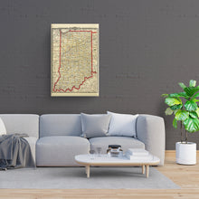 Load image into Gallery viewer, Digitally Restored and Enhanced 1888 Indiana Map Poster Canvas Art - Canvas Wrap Vintage Map of Indiana Wall Art - Old Indiana State Map Print - Restored Township & Rail Road Map of Indiana State