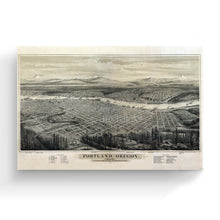 Load image into Gallery viewer, Digitally Restored and Enhanced 1879 Portland Oregon Map - Canvas Wrap Vintage Oregon Map - Historic Portland Oregon Map - Bird's Eye View Map of Oregon Wall Art Poster Print