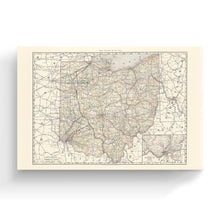 Cargar imagen en el visor de la galería, Digitally Restored and Enhanced 1894 Ohio Map Canvas Art - Canvas Wrap Vintage Ohio State Wall Art - History Map of Ohio State - Old Ohio Map Poster