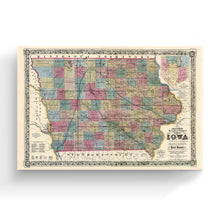 Load image into Gallery viewer, Digitally Restored and Enhanced 1856 Iowa Map Canvas Art - Canvas Wrap Vintage State of Iowa Wall Art - Old Iowa State Map - Restored Iowa Map Poster - Sectional & Geological Map of Iowa Poster