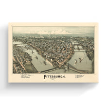 Load image into Gallery viewer, Digitally Restored and Enhanced 1902 Pittsburgh Map Canvas - Canvas Wrap Vintage Pittsburgh Map - Old Pittsburgh Wall Art - Restored Pennsylvania Map - Bird's Eye View Map of Pittsburgh Pennsylvania