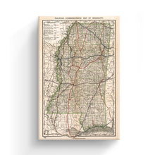 Load image into Gallery viewer, Digitally Restored and Enhanced 1888 Mississippi Map - Canvas Wrap Vintage State Map of Mississippi - Old Mississippi State Map - Railroad Commissioner's Wall Map of Mississippi Wall Art Poster