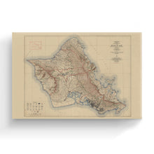 Load image into Gallery viewer, Digitally Restored and Enhanced 1938 Oahu Hawaii Map Canvas - Canvas Wrap Vintage Oahu Wall Art - Old Map of Oahu Hawaii Poster - Historic Topographic Map of Oahu Poster - City & County of Honolulu HI