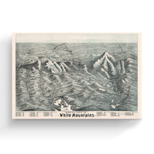Load image into Gallery viewer, Digitally Restored and Enhanced 1890 White Mountains Map Canvas - Canvas Wrap Vintage Map of the White Mountains - Bird's Eye View Map of White Mountains New Hampshire Showing Index to Summits Wall Art Poster