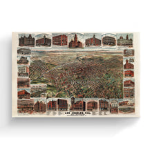Cargar imagen en el visor de la galería, Digitally Restored and Enhanced 1891 Los Angeles - Canvas Wrap Vintage Map of Los Angeles Wall Art - Old Los Angeles Poster - Map of Los Angeles California Showing Population of City & Environs