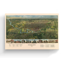 Load image into Gallery viewer, Digitally Restored and Enhanced 1891 Houston Map Canvas Art - Canvas Wrap Vintage Houston City Map - History Map of Houston TX - Old Houston Wall Art - Bird's Eye View of Houston Texas Map