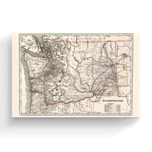 Load image into Gallery viewer, Digitally Restored and Enhanced 1888 Washington Map Canvas - Canvas Wrap Vintage Washington Wall Art - Old Washington State Poster - Restored WA State Map - Township & Railroad Map of Washington State
