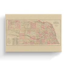 Load image into Gallery viewer, Digitally Restored and Enhanced 1885 Nebraska Map Canvas Art - Canvas Wrap Vintage History of Nebraska State Map - Old Nebraska Poster - Restored Nebraska Wall Art - Topographical Map of Nebraska