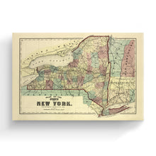 Load image into Gallery viewer, Digitally Restored and Enhanced 1875 New York Map Canvas Art - Canvas Wrap Vintage Map of New York Wall Art - Old New York Poster - Restored Map of NY State - Plan of the State of New York Map Poster