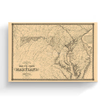 Load image into Gallery viewer, Digitally Restored and Enhanced 1841 Maryland Map Canvas Art - Canvas Wrap Vintage Map of Maryland Poster - Old Maryland State Map Print - Restored Maryland Wall Art - Historic Maryland Map Poster
