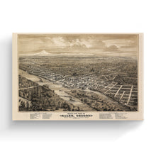 Load image into Gallery viewer, Digitally Restored and Enhanced 1876 Salem Oregon Map Canvas - Canvas Wrap Vintage Map of Oregon Poster - Old State of Oregon Map Wall Art - Bird's Eye View of Salem Oregon From The West Looking East